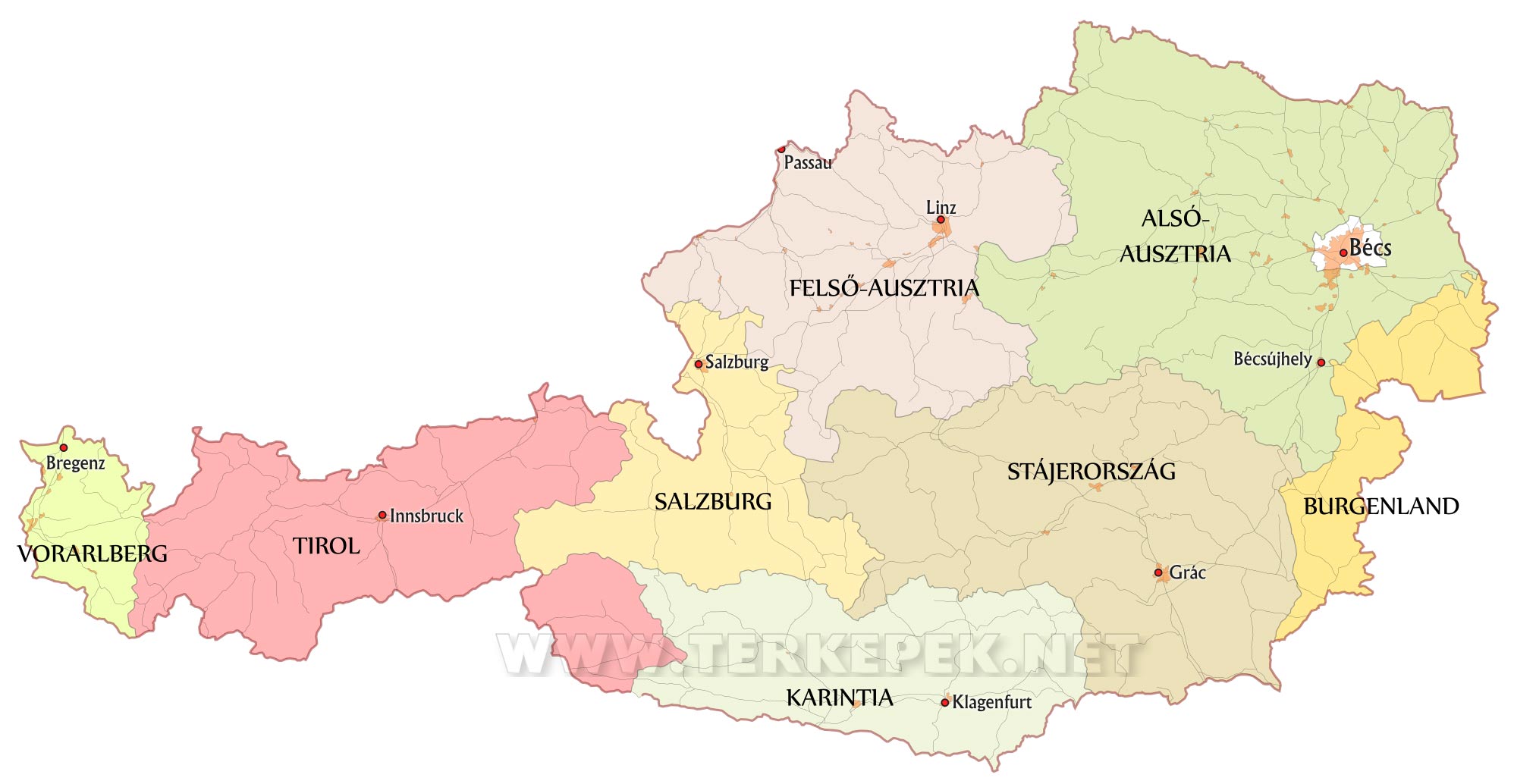 részletes ausztria térkép Ausztria térképek részletes ausztria térkép